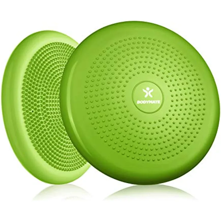 BODYMATE Ballsitzkissen inkl. Pumpe GRÜN 34cm Durchmesser - Balance-Kissen, Luftkissen, Balance Pad, Noppenkissen - Core-, Fitness-, Reha-, Koordinations- und Rückentraining
