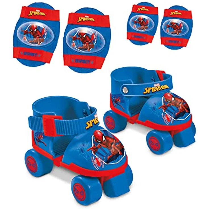 Mondo Spiderman Rollschuhe, verstellbar (Größe 22-29) - Kunststoff, mit Schutzset, blau – Bild 2