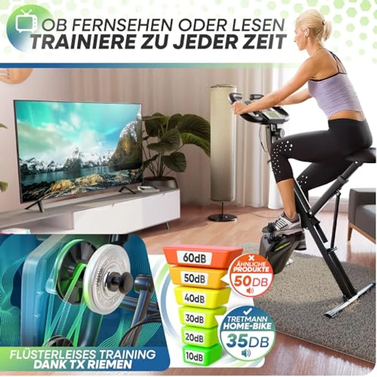 TRETMANN Neu Tretmann Hometrainer fahrrad Klappbar Set-extra bequem & leise [RelaxFoam] bis 150KG Belastbar Ergometer, Heimtrainer fahrrad, Ergometer Heimtrainer Senioren,  Bike Indoor, Fitnessbikes – Bild 2