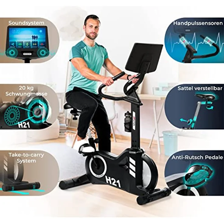 AsVIVA Heimtrainer & Ergometer H21 Pro Wi-Fi I Integrierter Fitnesscomputer I Take-to-Carry System I Elektrisch Einstellbarer Widerstand I Leiser Riemenantrieb I 20kg Schwungscheibe – Bild 4