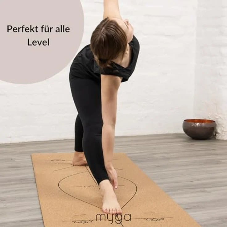 Myga XL Kork Yogamatte, 200 cm x 70 cm, rutschfest, wärmereguliert, leicht zu tragen, 6 mm dick, ideal für Yoga, Pilates, Meditation & Fitnessübungen – Bild 3