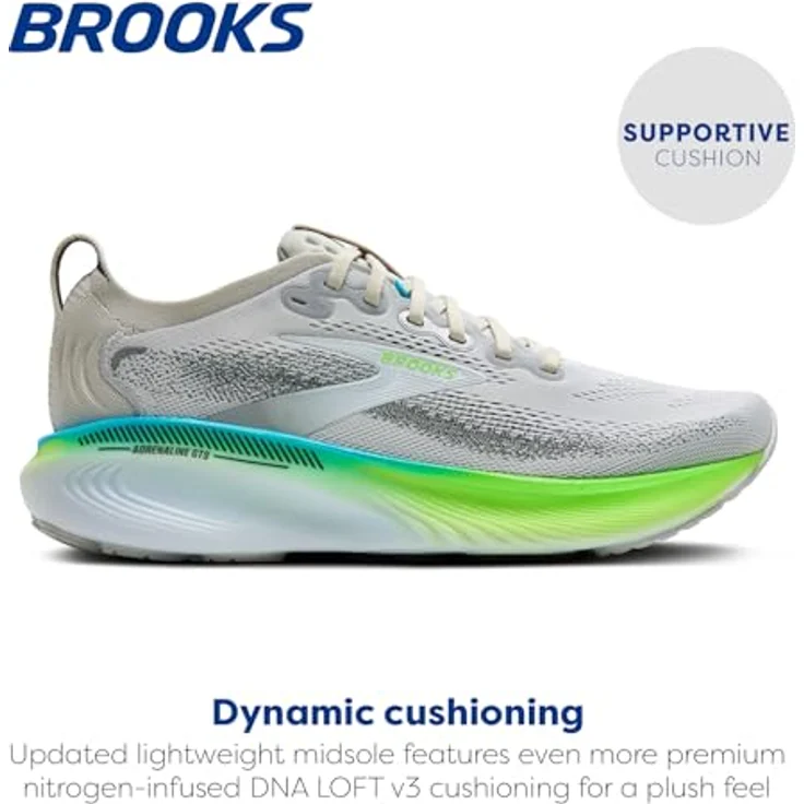 Brooks Adrenaline GTS 25, Herren Laufschuh mit DNA LOFT-Dämpfung, GuideRails™-Support, stabil, Oyster/Green Gecko/Blue, Größe 44 – Bild 2