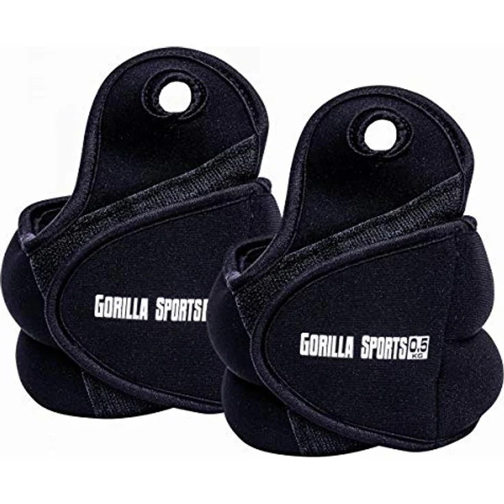 GORILLA SPORTS® Gewichtsmanschetten verstellbar, 2er-Set für Fuß- und Handgelenke, 1 KG (2x0,5 KG), schwarz, mit Daumenschlaufe und Klettverschluss. – Bild 1