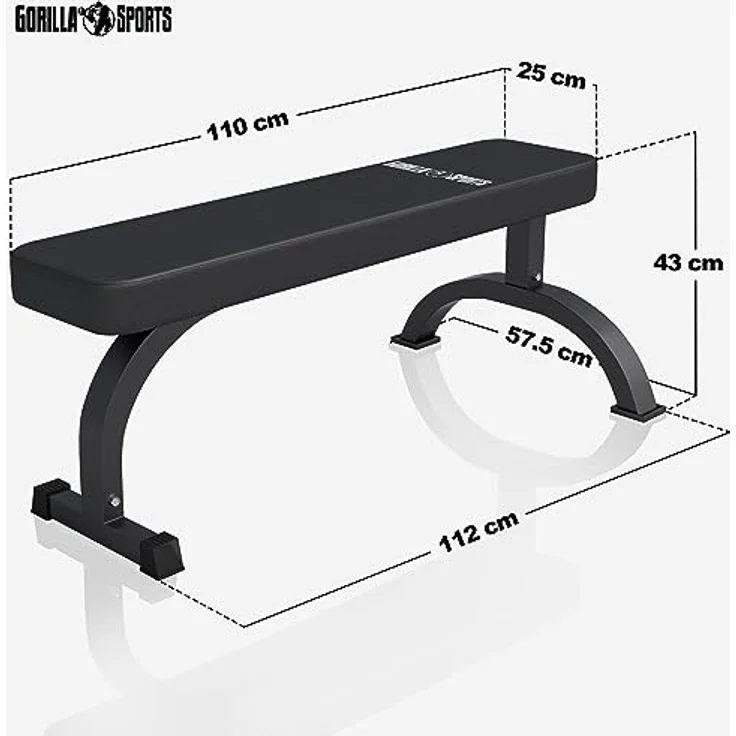 GORILLA SPORTS Hantelbank Flachbank Massiv, bis 400kg Belastbar, Stahl - Trainingsbank, Fitness, Schwarz – Bild 2