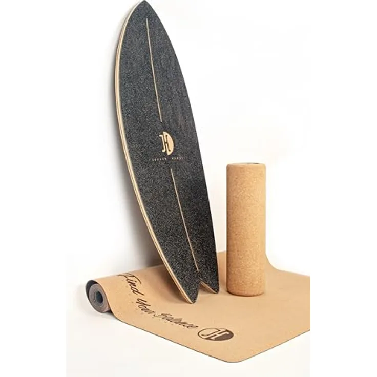 JUCKER HAWAII Balanceboard Ocean Rocker Black - Geschwungenes Indoor Surf Balance Board mit Rocker Shape - Balanceboard und Trickboard mit Korkrolle und Matte