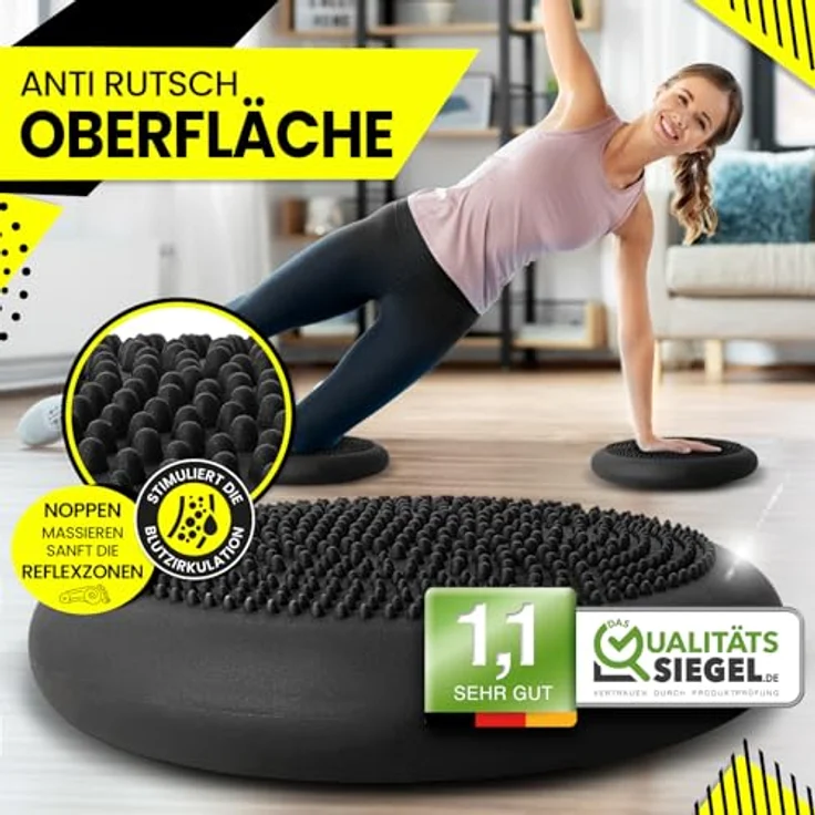 DUNLOP Sports Balance Kissen Ball Sitzkissen - Premium Balancekissen orthopädisch über 450 kg belastbar Spezial Noppen, Schwarz – Bild 5