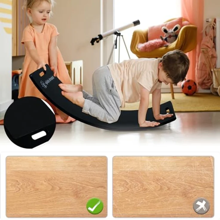 CCLIFE Balance Board 85x30 cm aus Holz, Wackelbrett mit EVA Anti-Rutsch-Pads, Montessori Spielzeug für Kinder ab 3 Jahren, max. Belastbarkeit 80 kg – Bild 5