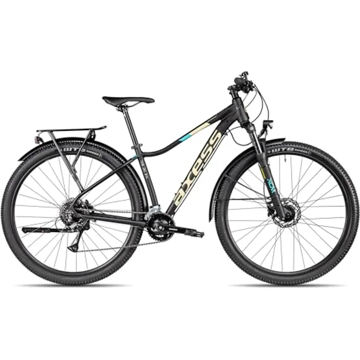 Axess MEEA DX ATB Damenfahrrad, 16-Gang Mountainbike mit hydraulischer Scheibenbremse, Hardtail, 17 Zoll, matt Black