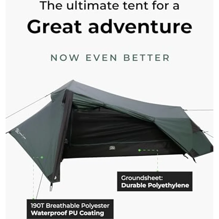 Highlander Blackthorn 1 Gen2, ultraleichtes 1-Personen Zelt mit Insektennetz, Scarab Green – Bild 2
