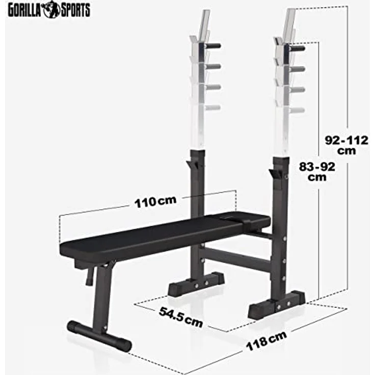 GORILLA SPORTS® Hantelbank - mit Ablage und Dip-Station, inkl. Hantelset 100kg, Verstellbar, Klappbar, Schwarz/Weiß - Drückerbank, Fitness Flachbank, Multifunktion, Trainingsbank mit Gewichten - Preisvergleich – Bild 3