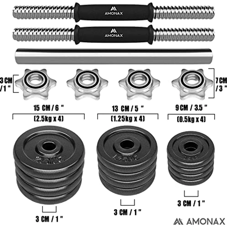 Amonax 20KG Verstellbare Hanteln, Hantelset, Kurzhanteln Gewichte Dumbbells Langhantelstange, Gusseisen Weight 10 kg 2er Set männer Frauen, langhanteln Krafttrainingsgeräte für zuhause Gym fitness – Bild 4