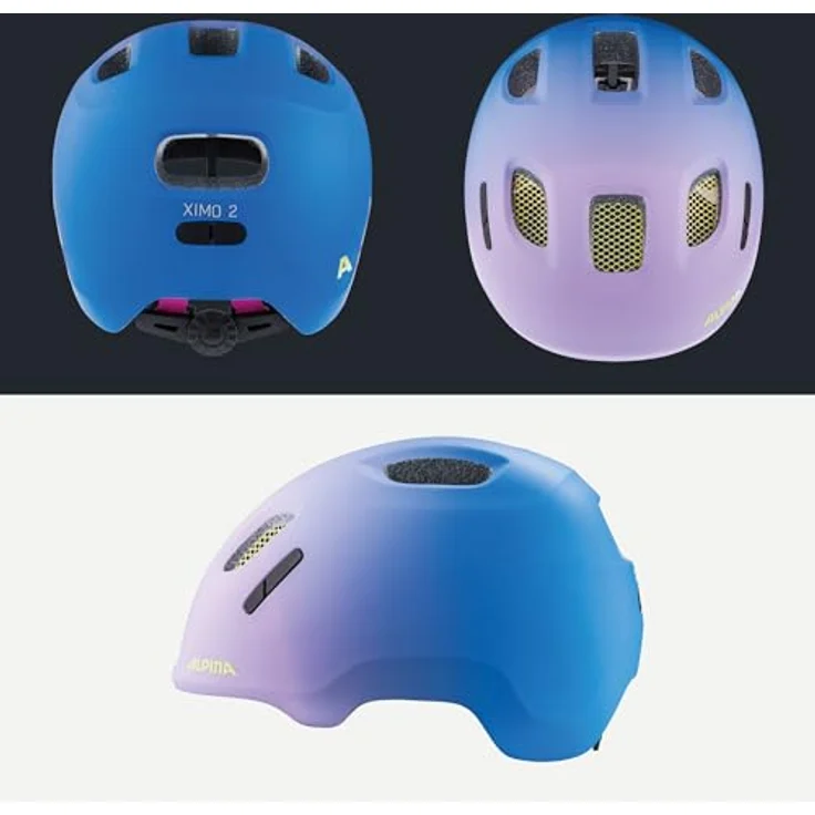 ALPINA Ximo 2 L.E. Kinderfahrradhelm, leichter und bruchfester Helm mit optionalem LED-Licht, Fading Purple matt, 47-51, 360°-Fitsystem, integriertes Fliegengitter, reflektierendes Ximo-Logo – Bild 4