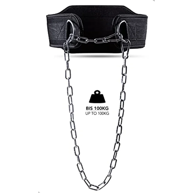 Fitgriff® Dip Gürtel mit Kette + 2 Karabiner, Dip Belt für Bodybuilding, Krafttraining, Gewichtheben - Gewichthebergürtel, Gewicht Gürtel (Schwarz, OneSize) – Bild 5