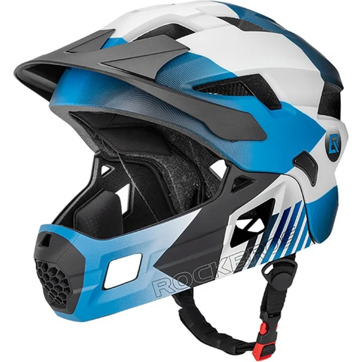 ROCKBROS TS-61 2 in 1 Kinderfahrradhelm, verstellbar mit abnehmbarem Kinnschutz, 48-54 cm, blau