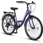 Chillaxx Strada Premium City Bike 26 Zoll Purple V-Bremse - 21 Gang-Schaltung - Hollandfahrrad für Mädchen, Jungen, Herren und Damen