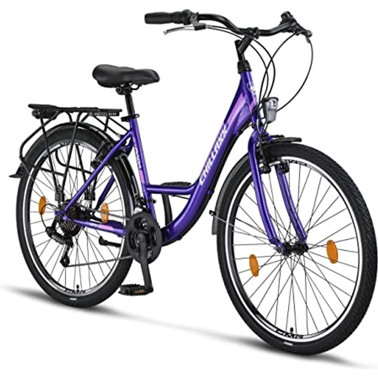 Chillaxx Strada Premium City Bike 26 Zoll Purple V-Bremse - 21 Gang-Schaltung - Hollandfahrrad für Mädchen, Jungen, Herren und Damen – Bild 1
