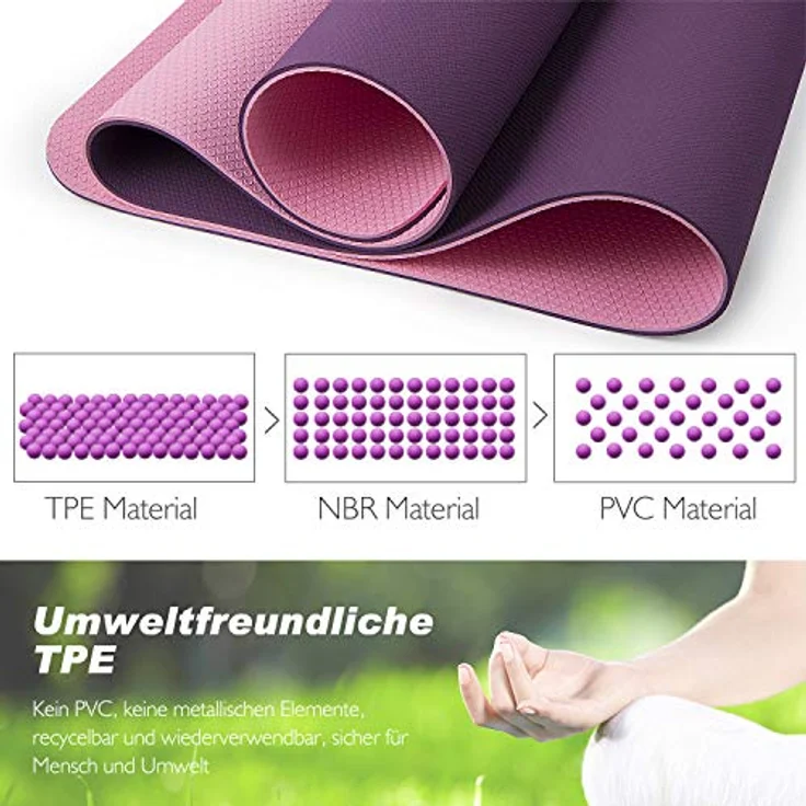 TOPLUS Yogamatte, gepolsterte und rutschfeste Gymnastikmatte für Fitness, Pilates & Yoga mit Tragegurt, Lila-Pink – Bild 4