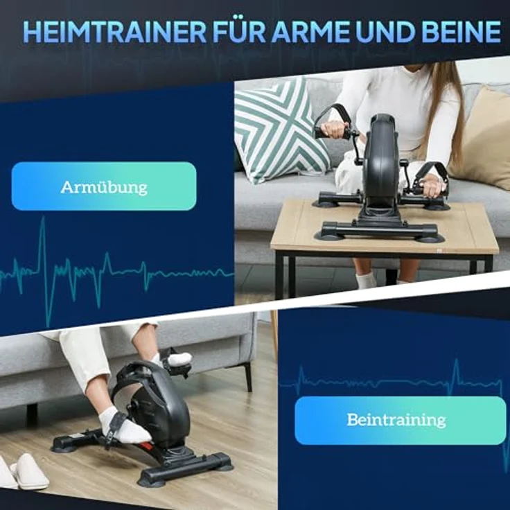 SPORTNOW Pedaltrainer, Heimtrainer mit 8 Stufen Magnetwiderstand, LCD-Display, tragbar, Schwarz – Bild 3