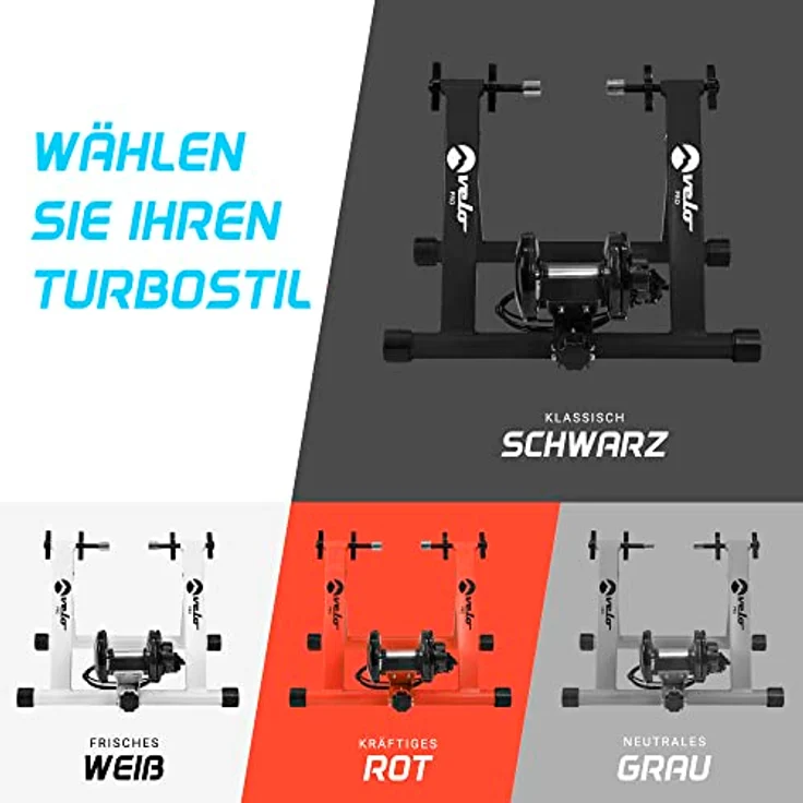 Velo Pro Turbo Trainer für Berg und Rennrad, 6-stufiger Widerstand, leiser Betrieb, klappbar, schwarz – Bild 3