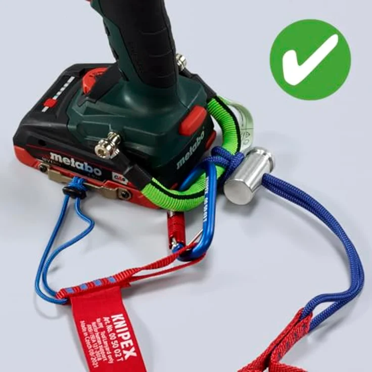 Knipex 00 50 12 T BK Fangleine mit fixiertem Materialkarabiner, 90 cm lang, für Werkzeugsicherung bis 6 kg, schwarz – Bild 9