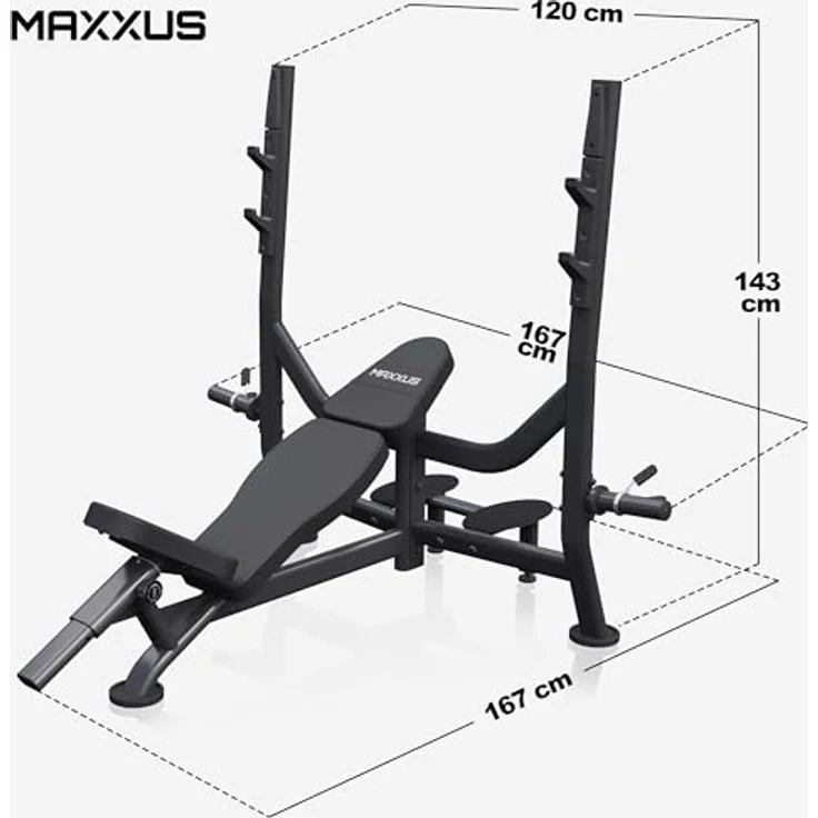 GORILLA SPORTS MAXXUS Schrägbank - Verstellbar, mit Ablage bis 285 kg, Hantelscheibenständer, Gepolstert, Schwarz - Multifunktion Hantelbank, Drückerbank, Trainingsbank, Fitness Bank, Kraftstation, Bankdrücken – Bild 4