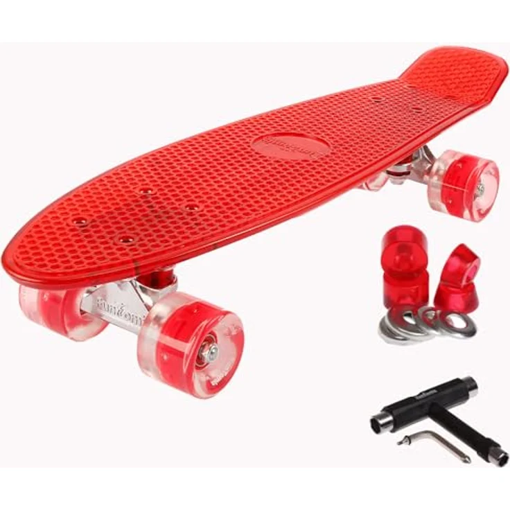 FunTomia 57cm Mini-Cruiser Skateboard mit LED Leuchtrollen, Aluminium Truck, ABEC-9 Kugellager und T-Tool – Bild 1