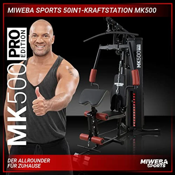 Miweba Sports 50in1 Kraftstation MK500 Pro - 60 kg Seilzug - Fitnessstation - Butterfly - Zugturm - Multifunktions-Hometrainer (MK500 Kraftstation) – Bild 2