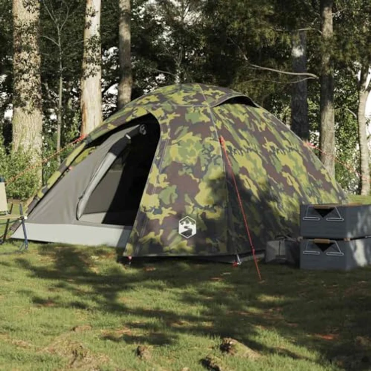 vidaXL Kuppel-Campingzelt 3 Personen Tarnmuster, wasserdichtes Gartenzelt mit abnehmbarem Überzelt und Insektenschutz – Bild 2