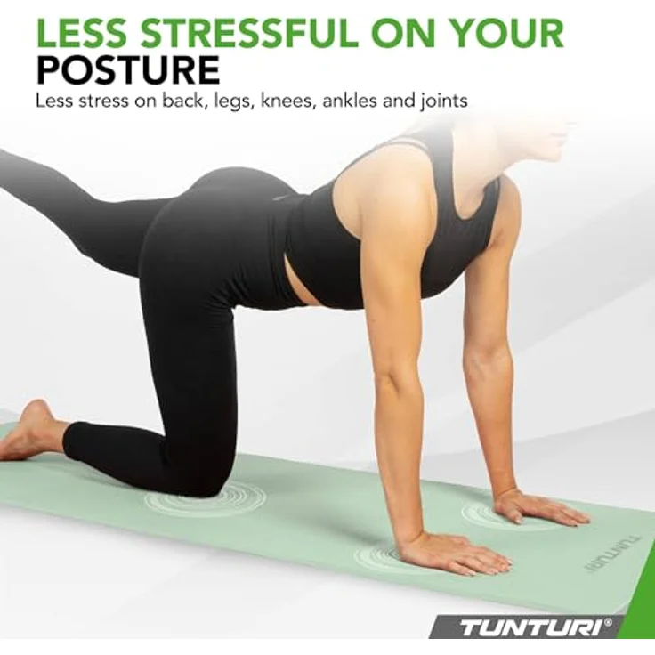 Tunturi Dicke Yogamatte 8mm - Rutschfest Gymnastikmatte - Mit Tragegurt - Für Yoga und Pilates - Sportmatte 183x61x0,8cm -Schadstofffrij - Besonders komfortabel - Mint – Bild 3