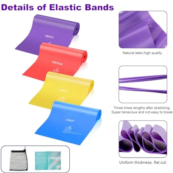 JATEKA Theraband Fitnessbänder Set, 4x Widerstandsbänder aus Naturlatex, Light bis Heavy, für Muskelaufbau, Crossfit, Yoga, inkl. Transportbeutel – Bild 3