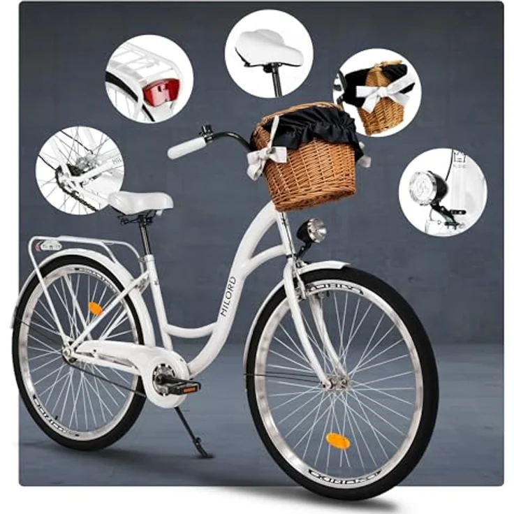 Milordbikes City-Fahrrad, 46 cm, Weiß, Metall, mit hochwertiger Ausstattung und Aluminiumfelgen, ideal für Freizeit, Sport & Fitness – Bild 7