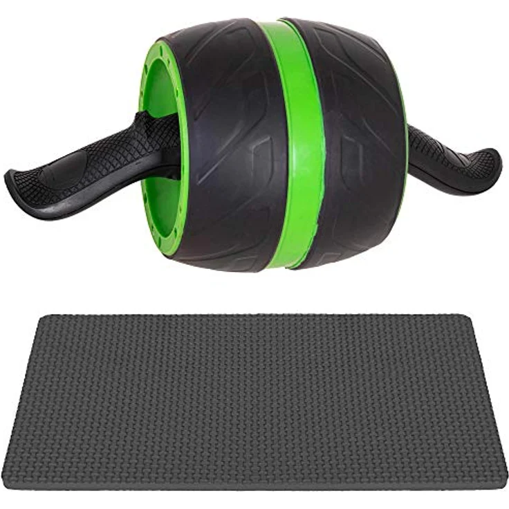 SPRINGOS AB Roller mit Matte, Bauchroller Rad mit rutschfesten Griffen in schwarz-grün, kompakt und stabil für effektives Bauchtraining – Bild 1