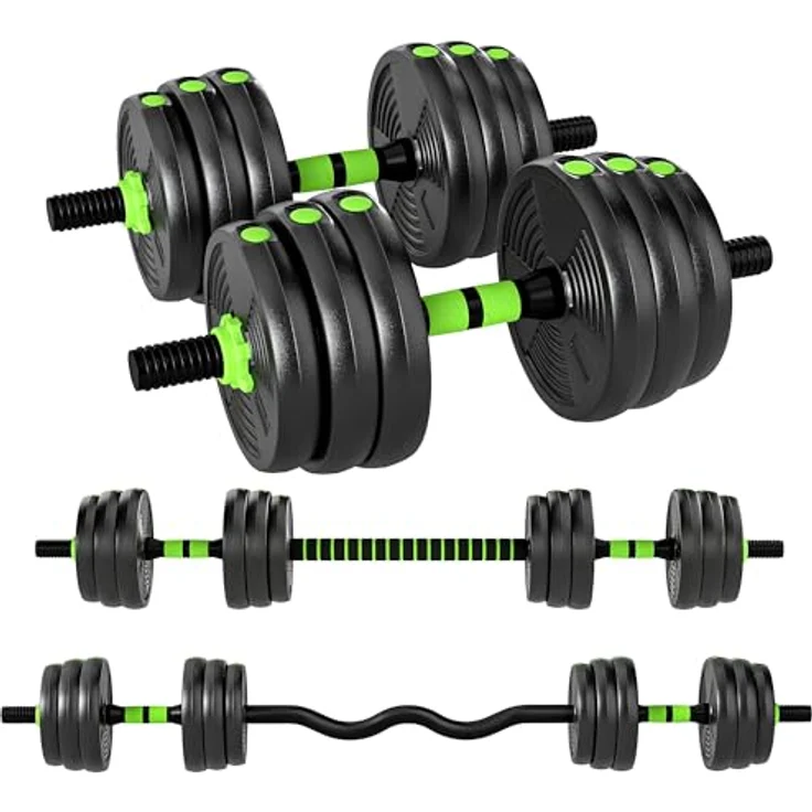 SPORTNOW Hantel-Set verstellbar 20 KG, mit Verbindungsrohr, Kurzhantel-Set für Ganzkörpertraining, grün – Bild 1