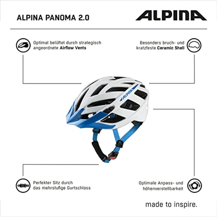 Alpina Panoma 2. 0 White - Blue Gloss, Größe 52 - 57 cm - Fahrradhelm, Farbe Weiß – Bild 7