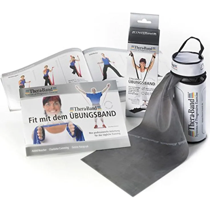 THERABAND Original TheraBand Fitnessband, Widerstandsband für Krafttraining und Abnehmen, 2,50 m, inkl. Tasche und Anleitung, Schwarz, Extra schwer, OneSize