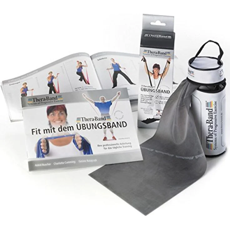 THERABAND Original TheraBand Fitnessband, Widerstandsband für Krafttraining und Abnehmen, 2,50 m, inkl. Tasche und Anleitung, Schwarz, Extra schwer, OneSize