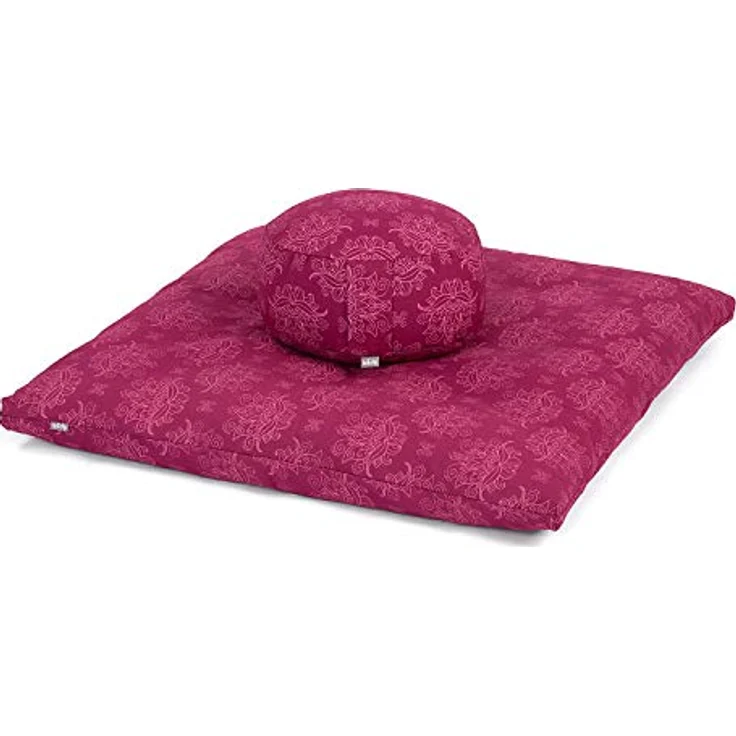 Bodhi Meditations-Set | Maharaja Collection | Meditationsmatte (Zabuton) & Meditationskissen Rondo mit Dinkelfüllung | Bezug aus Baumwolle | Unterlage zur Meditation (Lotus/Berry) – Bild 1