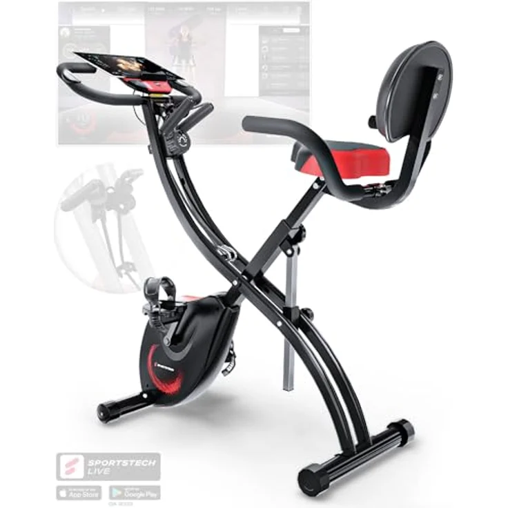 Fitness Fahrrad + Sportstech Live App mit Live- & On Demand-Kursen für Full Body Workout-Erlebnis | Ergometer klappbar für zuhause | + Komfortsitz, Handpulssensoren & Fitness Power Ropes | X150 Bike – Bild 1