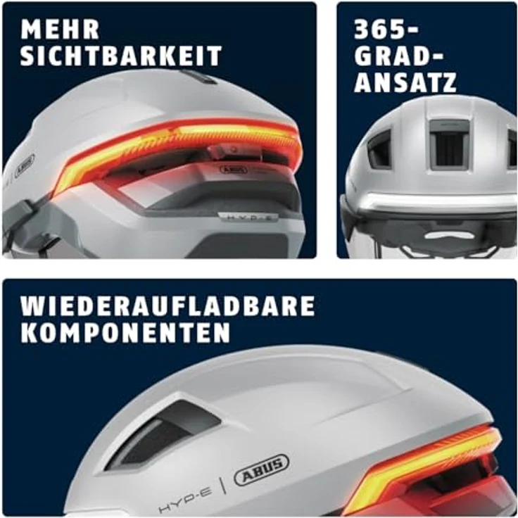 ABUS HYP-E B.LACE Fahrradhelm, mit Front-, Rück- und Blinklicht sowie kabellosem Bremslicht, Visier und Ohrenschützern, für Fahrrad, E-Bike und S-Pedelec, ilber, Größe S (51-55 cm) – Bild 4