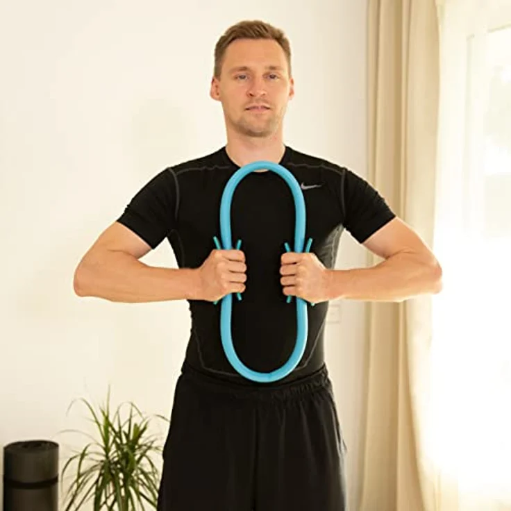 Relaxdays Bluefinity Pilates Ring, Doppelgriff, Gepolstert, D: 39 cm, Fiberglas, Schaumstoff, Yoga Circle, Widerstandsring, türkis, 5.5 x 37 x 39 cm – Bild 5