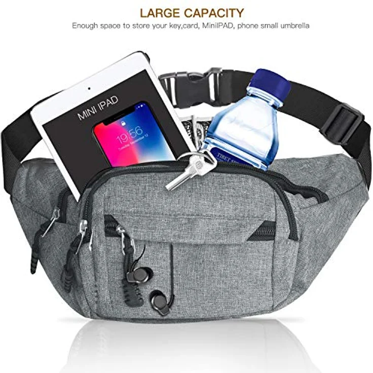 Gadom Bauchtasche Gürteltasche, wasserdichte Laufgürteltasche mit großer Kapazität und Diebstahlschutz, für Herren und Damen, 35cm x 13cm x 9.5cm, ideal für Outdoor-Sport und Reisen – Bild 2