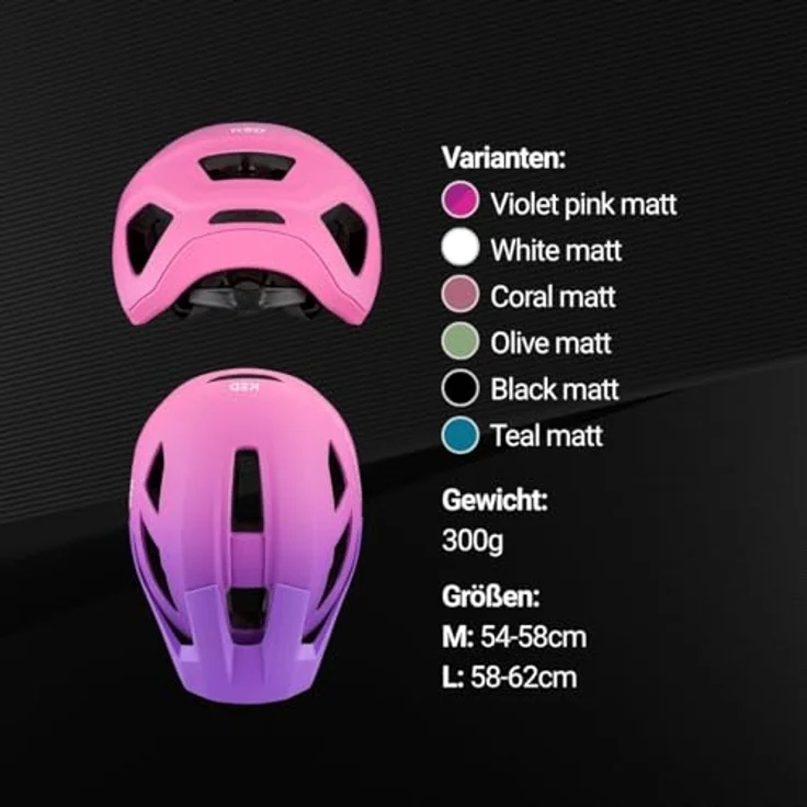 KED MTB-Fahrradhelm EMBRACE, VIOLET PINK MATT, höhenverstellbares Visier, Inmold-Technologie – Bild 6