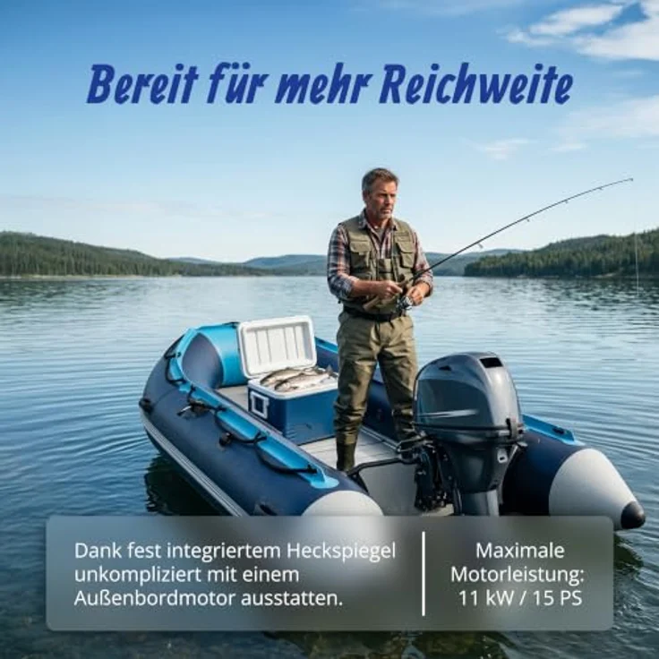 relaxdays Schlauchboot 3,20 M für 4 Personen, robustes PVC, mit Aluminiumboden und stabilen Luftkammern, blau/weiß – Bild 6