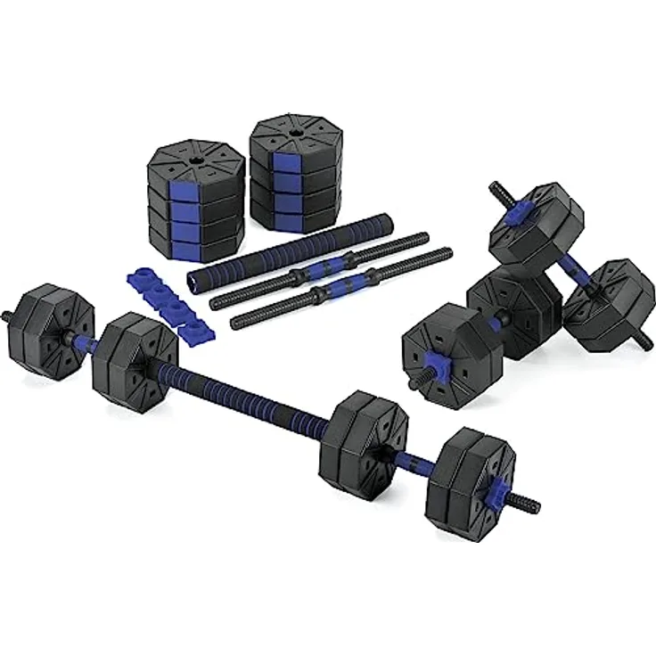 Gymtek Hanteln Set 2in1 Kurzhanteln und Langhantel, Verstellbar, Krafttraining Zuhause, Blau 2x10kg