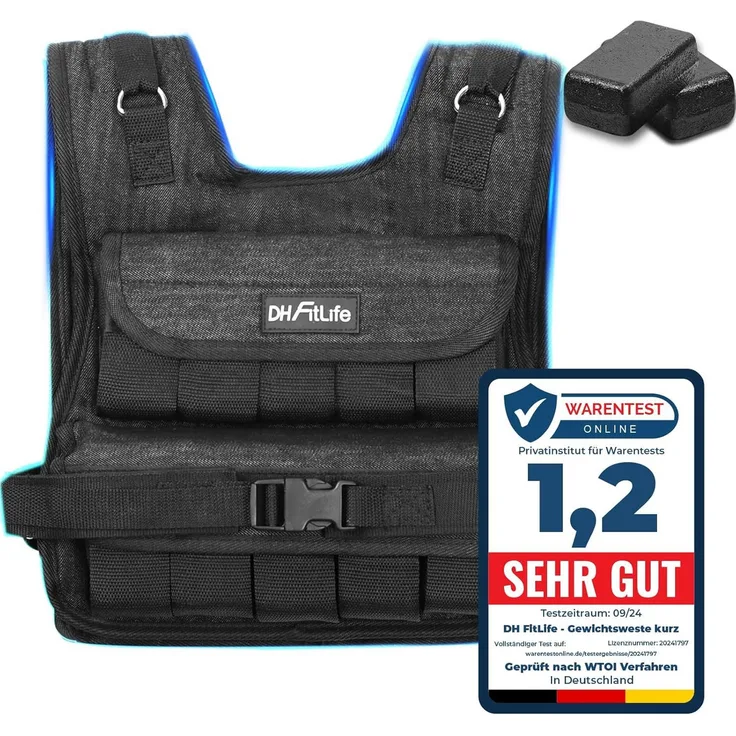 DH FitLife Gewichtsweste 10kg/20kg, kompakt und stabil mit verstellbarem Gewicht für Muskelaufbau und Krafttraining, Laufweste für Damen und Herren