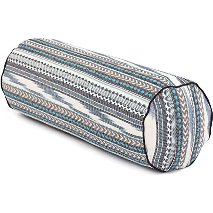 Bodhi Yoga Bolster Ø 23 cm | Ethno Collection | Runde Yogarolle aus 100% Baumwolle | Dinkelfüllung aus Bio-Dinkelspelzen | Yogakissen für Pilates & Yin Yoga | Yogabolster aus Ikat-Webstoff