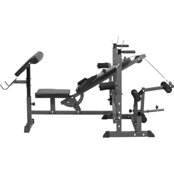 GYRONETICS® Multifunktion Hantelbank - mit Langhantel-Ablage, Curlpult und Butterfly, Dip-Station, Beincurler, Verstellbar, 165x139x128 cm, Stahl - Trainingsbank, Kraftstation, Bankdrücken, Schrägbank, Schwarz – Bild 3