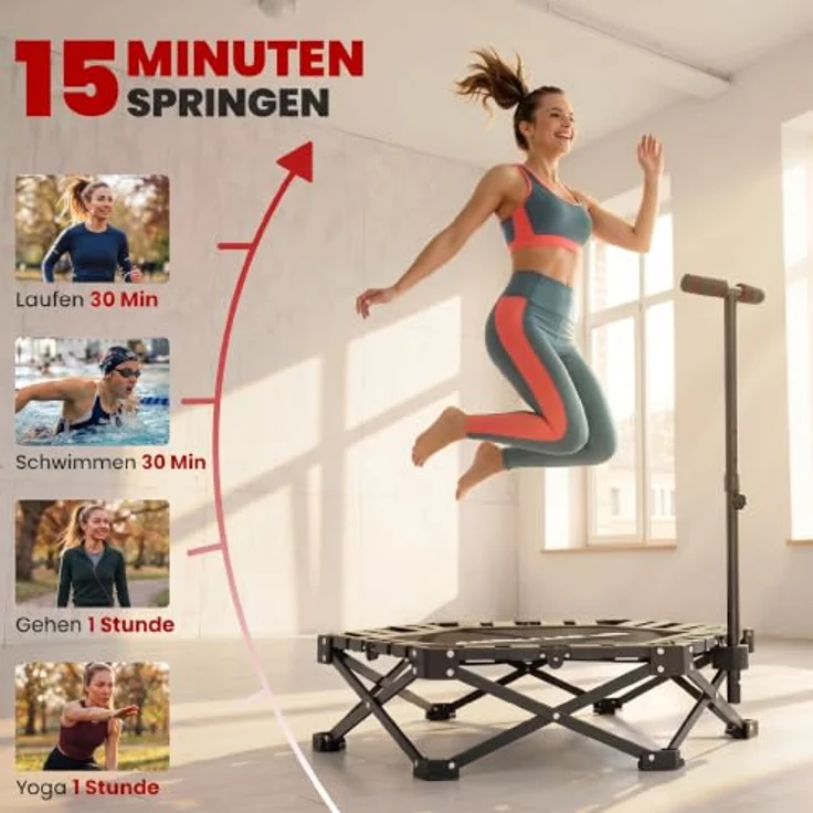SPORTNOW Fitnesstrampolin Mini Trampolin, leises Trampolin mit Schnellfaltmechanismus, Ø 104 cm, 120 kg Belastbarkeit, für Indoor und Outdoor – Bild 7