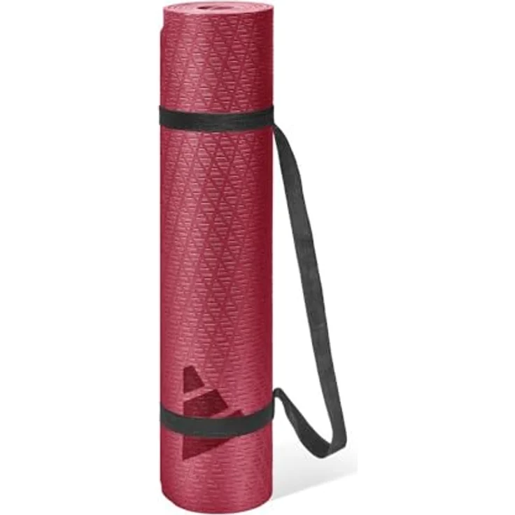 adidas Yogamatte, 6 mm dick, burgunderrot, mit rutschfester Oberfläche und Tragegurt, aus 50 % recycelten Materialien – Bild 4