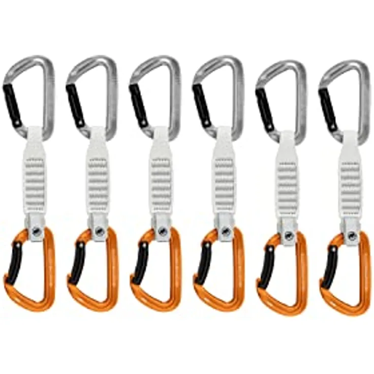 Mammut Sender Keylock 12 cm, 6-Pack Quickdraws mit geradem und gebogenem Karabiner in grau/gold